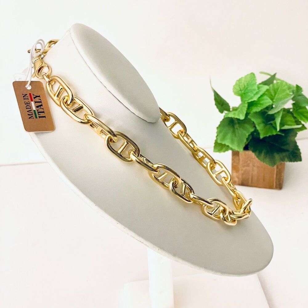 NWT Mia Fiore Italy made 18kt Gold Plated Bronze Mariner Anchor Links Necklace - Picture 5 of 12